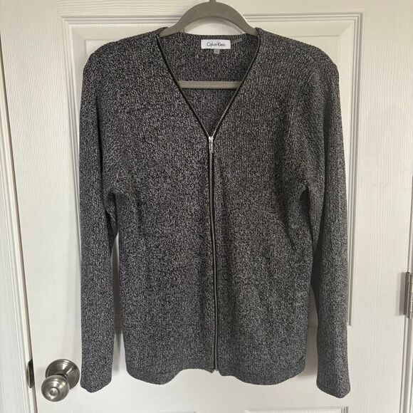 Calvin Klein Full Zip Sweater Gray Large - Picture 1 of 13